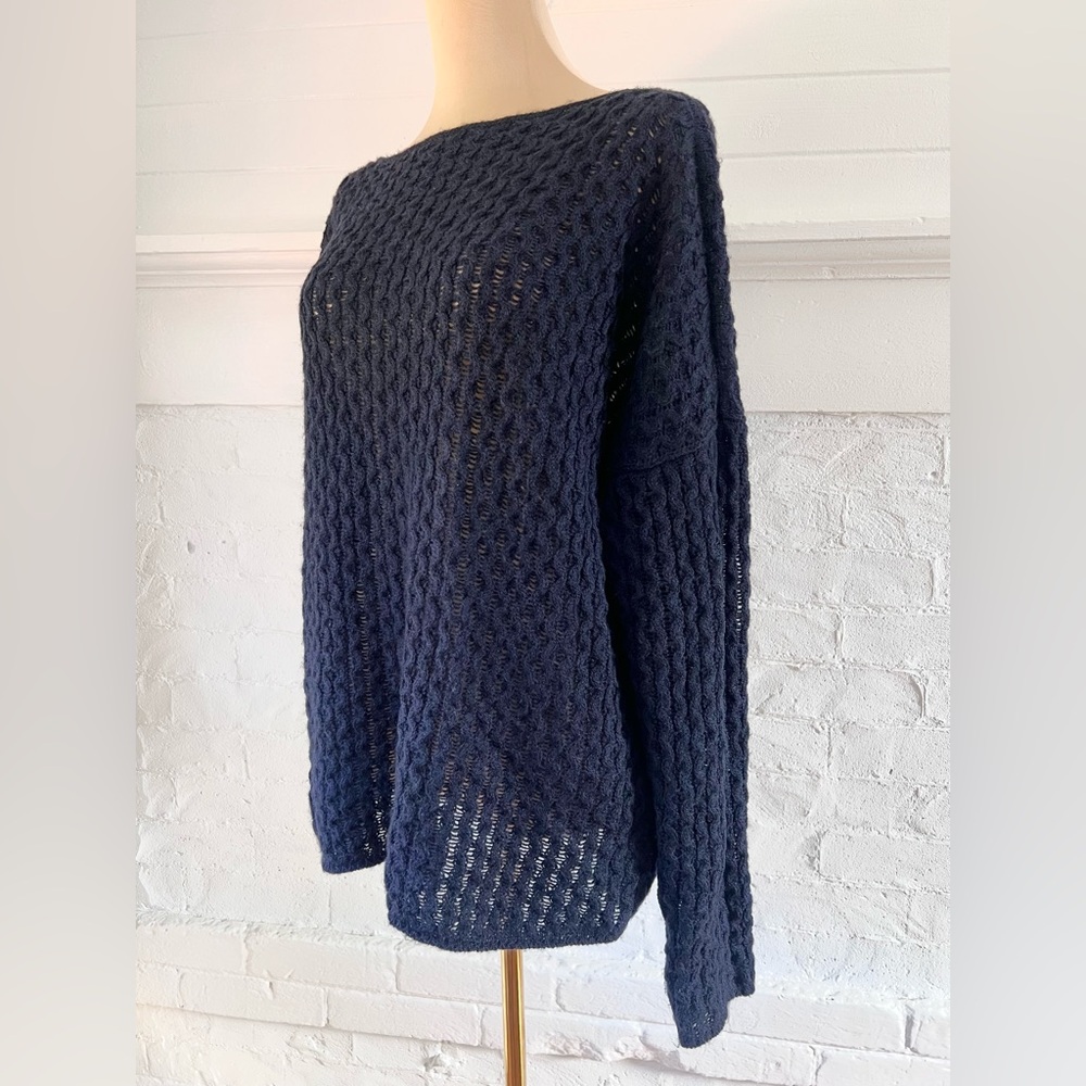 Vince Mini Cable Bateau Navy Blue Merino Alpaca Camel Blend - Picture 5 of 12
